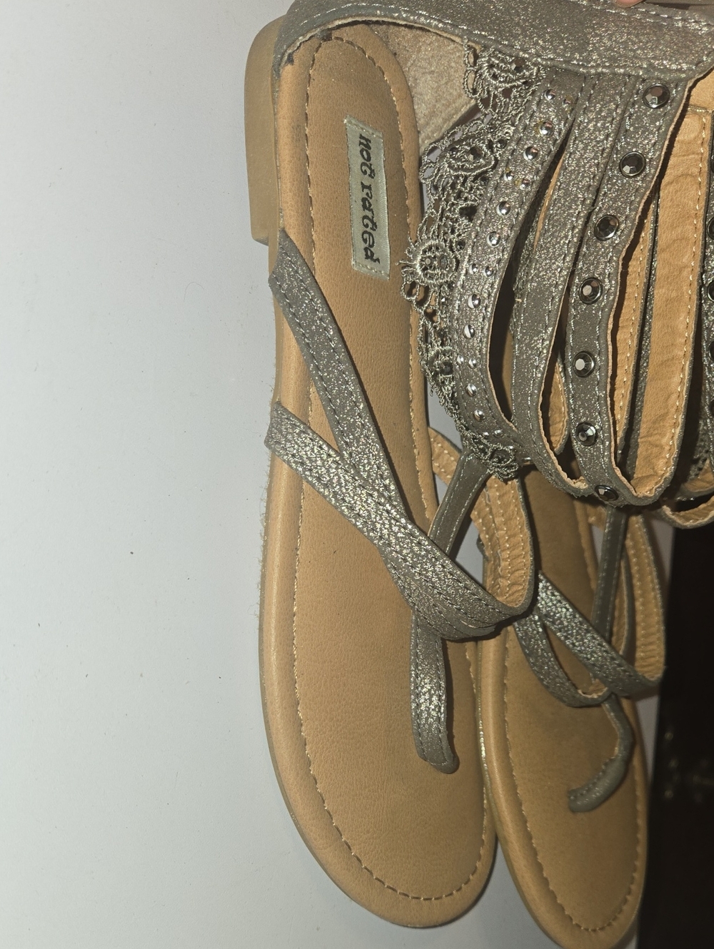 Not Rated Metallic Silver Lace-Up Studded Sandals